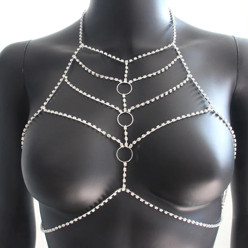 Gift Sexy Body Chain Bra Jewelry Open Round Top Body Chains Rhinestone Harness Party Club Charming Women Jewellery [GRM] [UND]