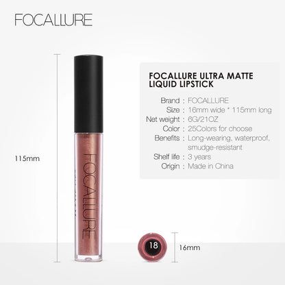 FOCALLURE 35 Colors Matte Liquid Lipstick Waterproof Long-lasting Lightweight Lip Gloss Lips Glaze Lips Tint Makeup Cosmetics [CSM]