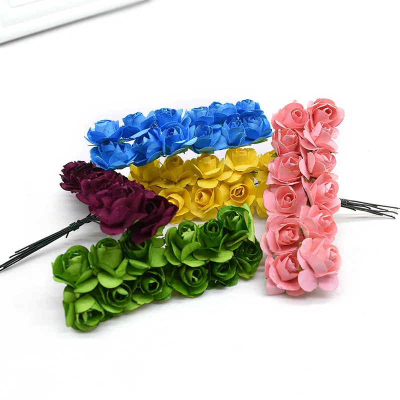72-144pcs 2cm Mini Rose Flower Paper Artificial Flowers Head Wedding Bouquet Scrapbooking Gift Box Rose Wreath Party Decorations [FLW]