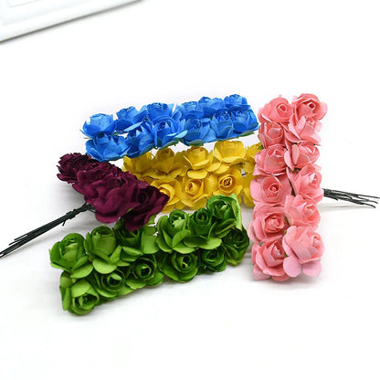 72-144pcs 2cm Mini Rose Flower Paper Artificial Flowers Head Wedding Bouquet Scrapbooking Gift Box Rose Wreath Party Decorations [FLW]