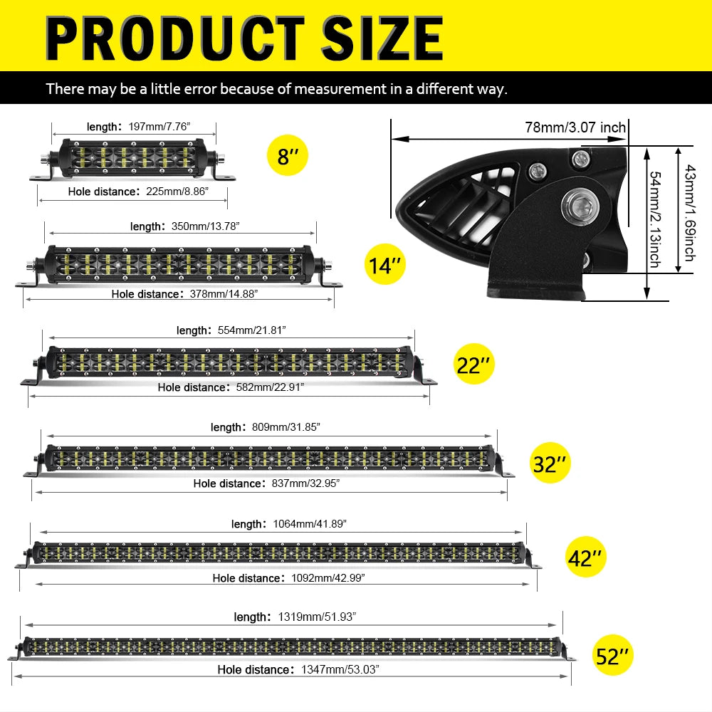 CO LIGHT 2-Row Led Work Light 22" 32" 42" 52" Spot Flood SUV ATV Pickup Truck Car 4x4 4wd Offroad LED Roof Light Bar For Tractor [CAR]