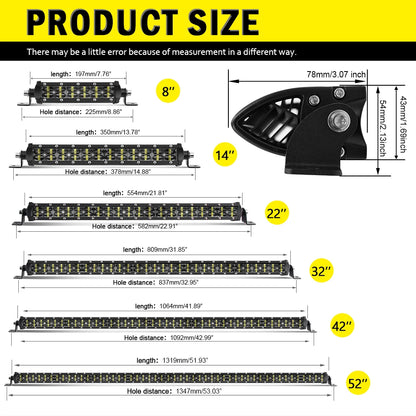 CO LIGHT 2-Row Led Work Light 22" 32" 42" 52" Spot Flood SUV ATV Pickup Truck Car 4x4 4wd Offroad LED Roof Light Bar For Tractor [CAR]