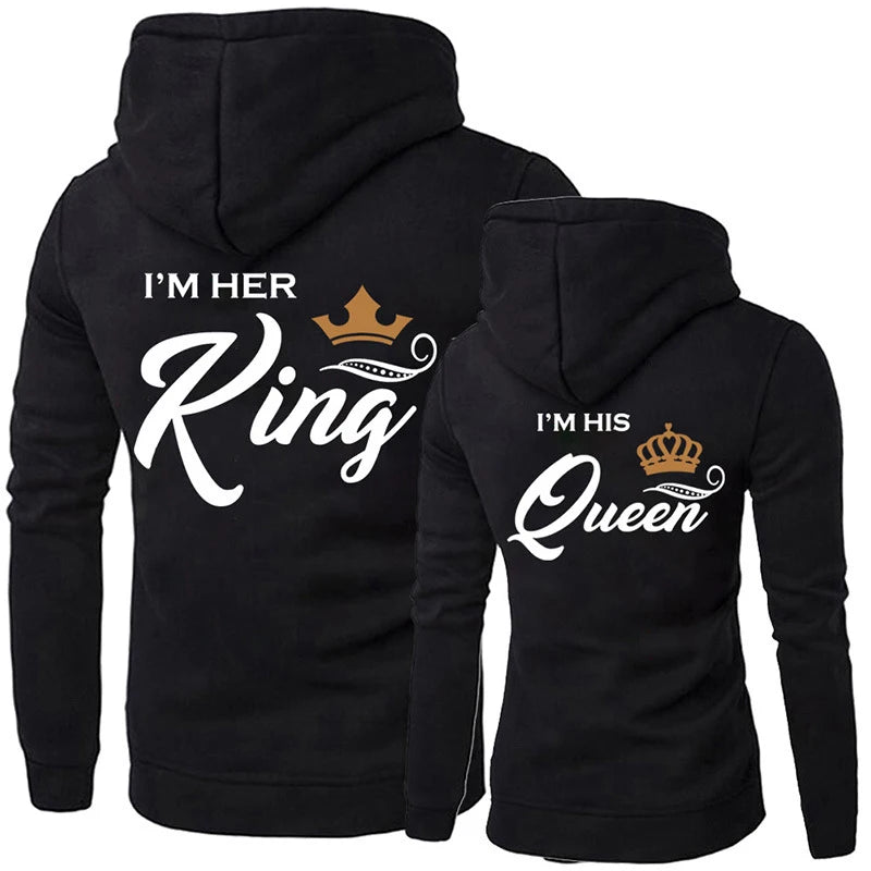 Casual King Queen Letter Women Hoody Her King His Queen Couple Hooded Print Sweatshirt [MEN]