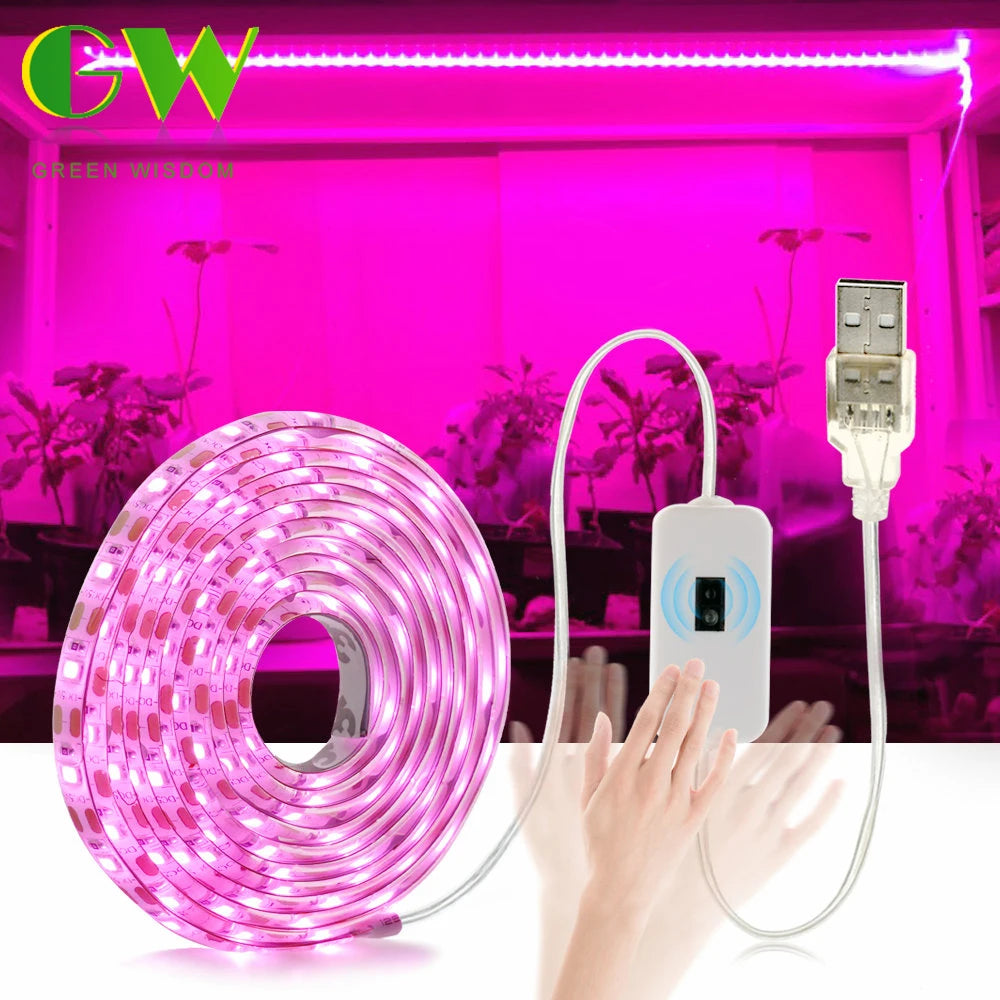 DC 5V USB Full Spectrum LED Grow Lamp USB Plant Strip SMD2835 0.5M 1M 2M 3M Waterproof Lights for Indoor Plant Flower Seedling [GAR]