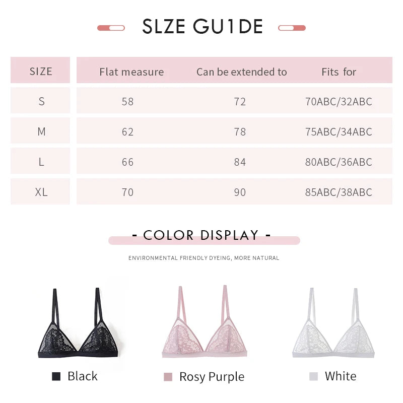 Girls Lace Bralette Sexy Embroidery Floral Translucent Brassiere Women Underwear Bra without Underwire Seamless Lingerie [GRM] [UND]