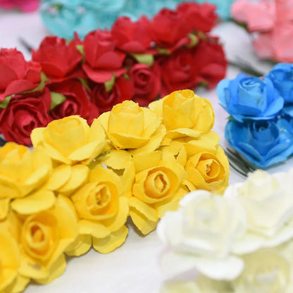 72-144pcs 2cm Mini Rose Flower Paper Artificial Flowers Head Wedding Bouquet Scrapbooking Gift Box Rose Wreath Party Decorations [FLW]