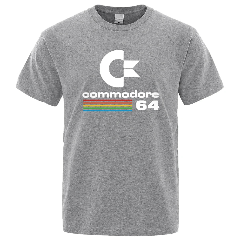 Loose Men T-shirts Summer Commodore 64 Print T-Shirt C64 SID Amiga Retro Cool Design Street Short Sleeve Top Tee Cotton Clothing [TSH]