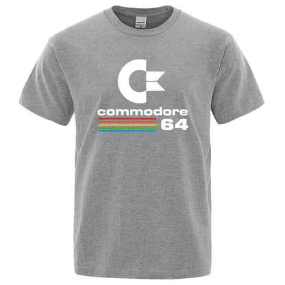 Loose Men T-shirts Summer Commodore 64 Print T-Shirt C64 SID Amiga Retro Cool Design Street Short Sleeve Top Tee Cotton Clothing [TSH]