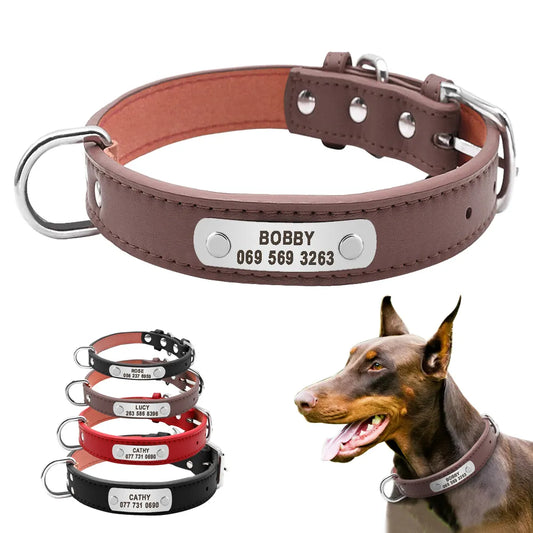 Large Durable Personalized Dog Collar PU Leather Padded Pet ID Collars Customized for Small Medium Large Dogs Cat 4 Size [PET]