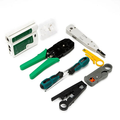 Network Cable Tester Tool LAN Utp Screwdriver Wire Stripper RJ45 Connector Computer Network Crimping Pliers Tool Kit Set [OFF]