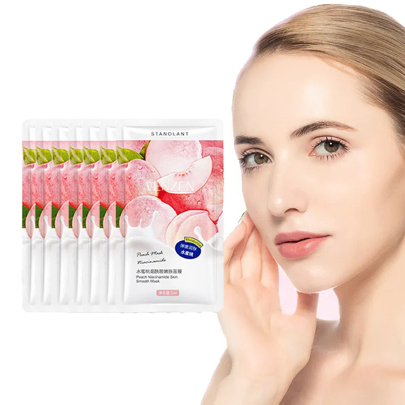 7pcs Peach Niacinamide Sleeping Mask Shrink Pore Brush Mask Moisturizing Disposable Mask Skin Care Improve Roughness & Brighten [SKC]