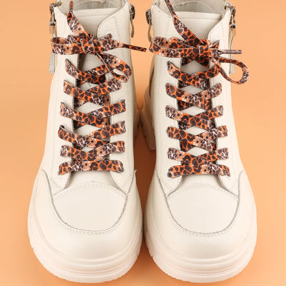 1 Pair Newest Classic Leopard Print Shoelaces Women Girl Men Flat Laces Applicable to all kinds of shoes for Outdoor Activities [SHO]