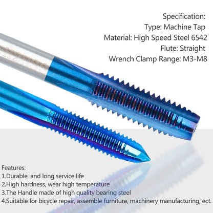 XACN Mini Metric Thread Tap Machine Tap M3 M4 M5 M6 M8 Right Hand Nano Blue Coated HSS Straight Flute Tap Drill Hand Tools [PTO]