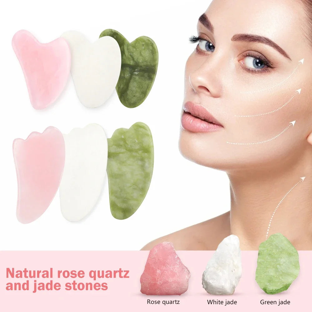 Rose Quartz Face Massager Gua Sha Scraper Natural Jade Stone Skin Care Massager for Body Facial Neck Back Beauty Health Eye SPA [SKC]