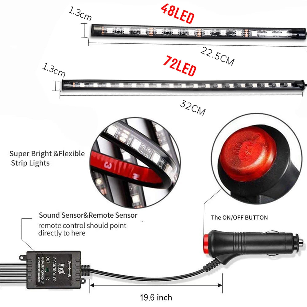 Neon LED Car Interior Ambient Foot Strip Light Kit Accessories Backlight Remote App Music Control Auto RGB Decorative Lamps [CAR]