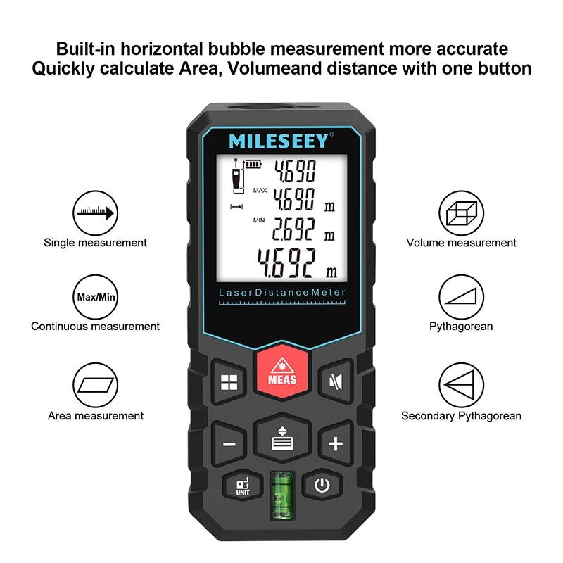 MILESEEY Laser Distance Meter X5 60M High Precision Laser Tape Measure, Multiple Measurement Electronic Ruler,3-10 Days Delivery [MTR]