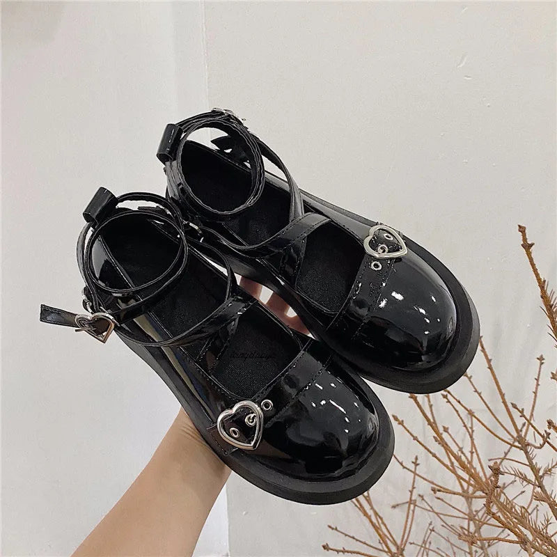 lolita shoes platform emo shoes on heels women loli thick heel cross bandage women shoes kawaii cosplay Mary Janes gothic shoes [LOL]