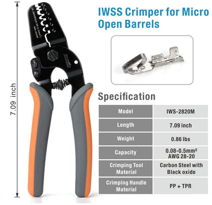 IWISS IWS-2820M Mini Micro Open Barrel Crimping Plier AWG28-20 JAM MolexTyco JST Terminals and Connectors Mini Hand Crimper Tool [HTO]