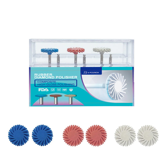 6Pcs Dental Rubber Polisher Composite Resin Polishing  Disc 14mm Wheel 3 Colors Spiral Flex Brush [DEN]