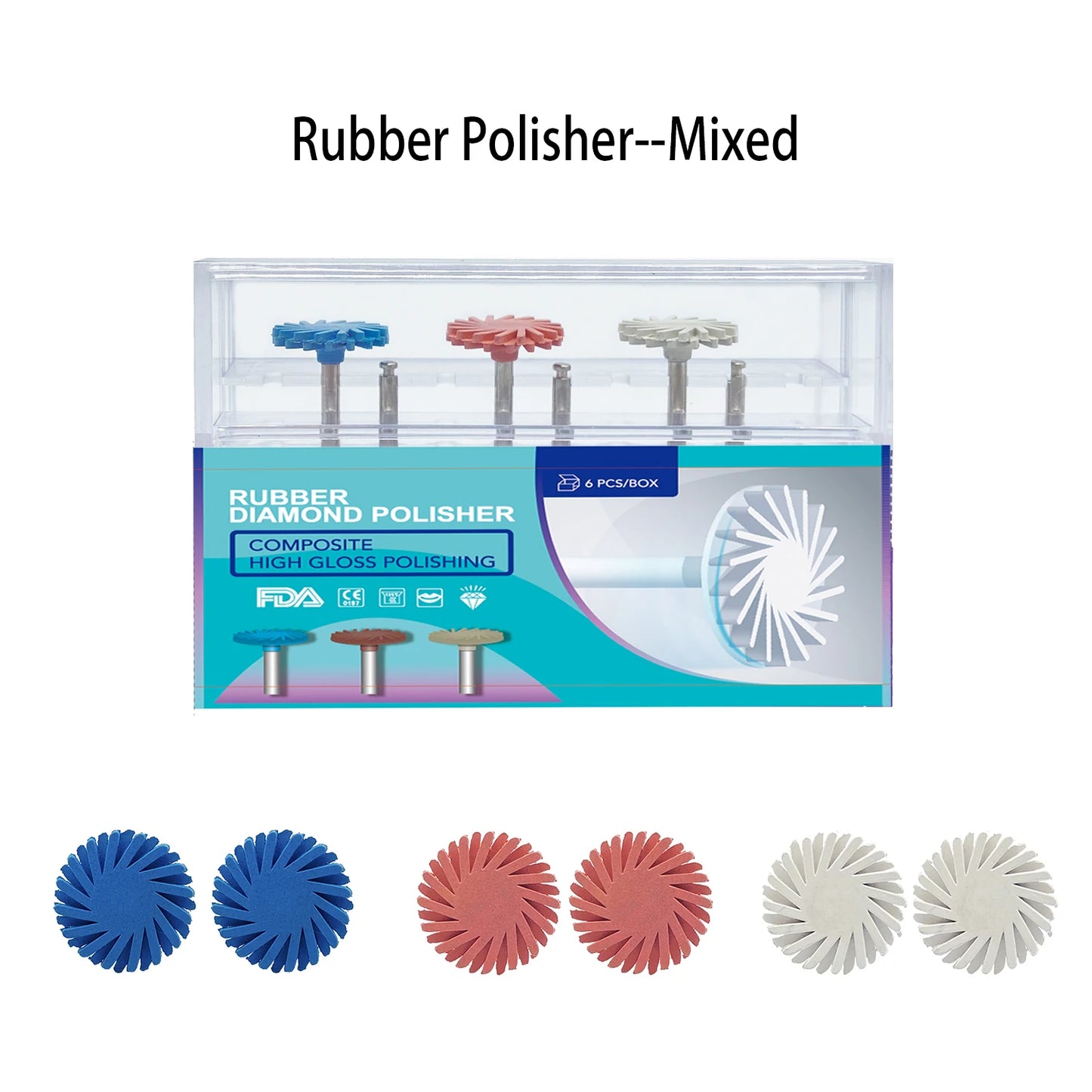 6Pcs Dental Rubber Polisher Composite Resin Polishing  Disc 14mm Wheel 3 Colors Spiral Flex Brush [DEN]