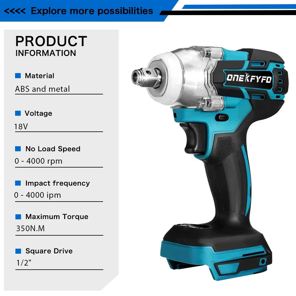 2 IN 1 Brushless Cordless Electric Impact Wrench 1/2 inch Screwdriver Socket Power Tools Compatible for Makita 18V（no battery） [PTO]