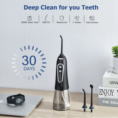 Oral Irrigator USB Rechargeable Water Flosser Portable Dental Water Jet 300ML Water Tank Waterproof Teeth Cleaner For Oral Care [DEN]