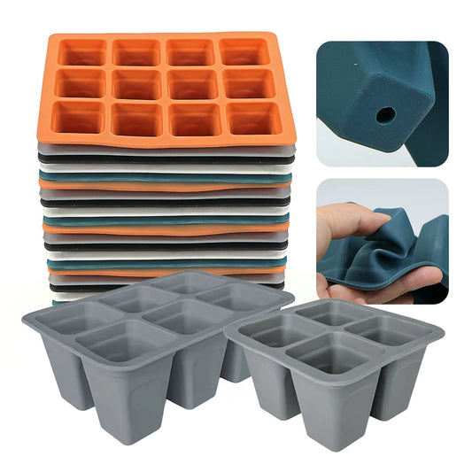 Silicone 4/6/12 Cell Seed Starting Tray Indoor Garden Nursery Pots Seedling Germination Container Propagation Grow Box Reusable [GAR]