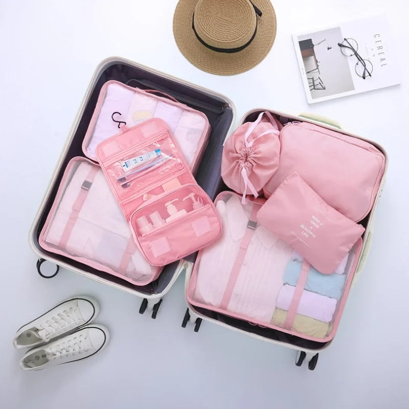 7-piece Set Travel Bag Organizer Clothes Luggage Travel Organizer Blanket Shoes Organizers Bag Suitcase Pouch Packing Cubes [SHO]