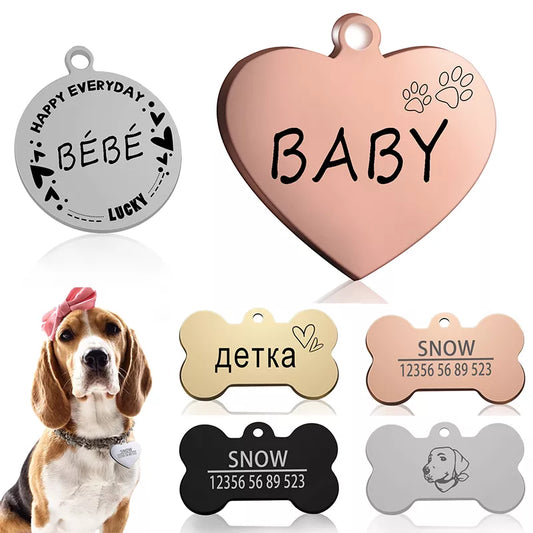 Custom Dog Cat ID Tag Engraved Personalized Pet Collar Charm Name Pendant Bone Keyring Necklace Puppy Accessory Dropshipping [PET]