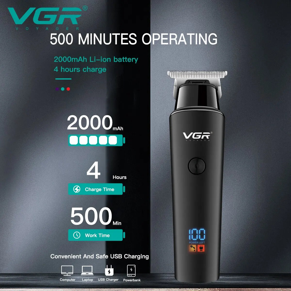 VGR Hair Trimmer Professional Electric Trimmers Cordless Hair Clipper Rechargeable LED Display V 937 [HAI]