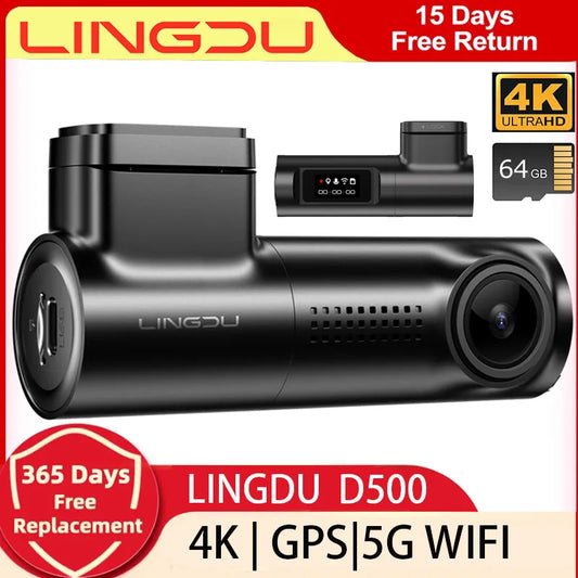 LINGDU D500 4K Dash Cam With 5GHz GPS WI-FI Night Vision HDR 24H Parking Mode Loop Recording G-Sensor 150° Wide Angle [CAR]