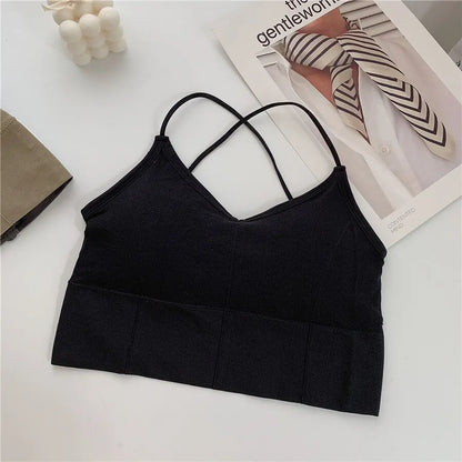 Women Cross Strap Sports Bra Top Women Push Up Sport Bra Yoga Gym Crop Top Brassiere Fitness Top Sport Bra Breathable Bras [UND]