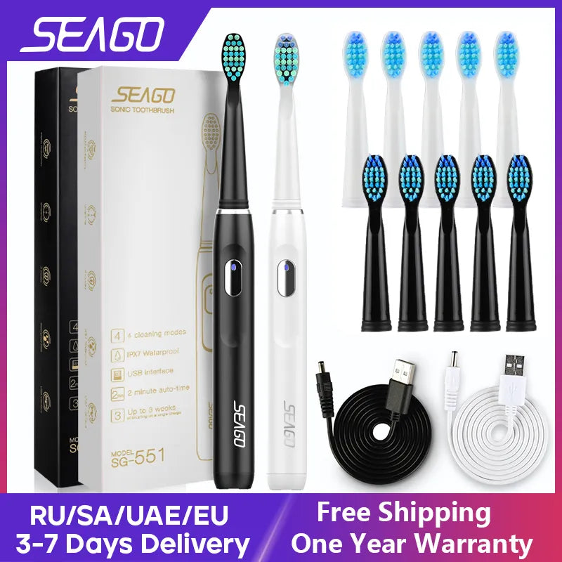 SEAGO Electric Toothbrush Rechargeable Buy 2 Pieces Get 50% Off Sonic Toothbrush 4 Mode Travel Toothbrush with 3 Brush Head Gift [HAP]