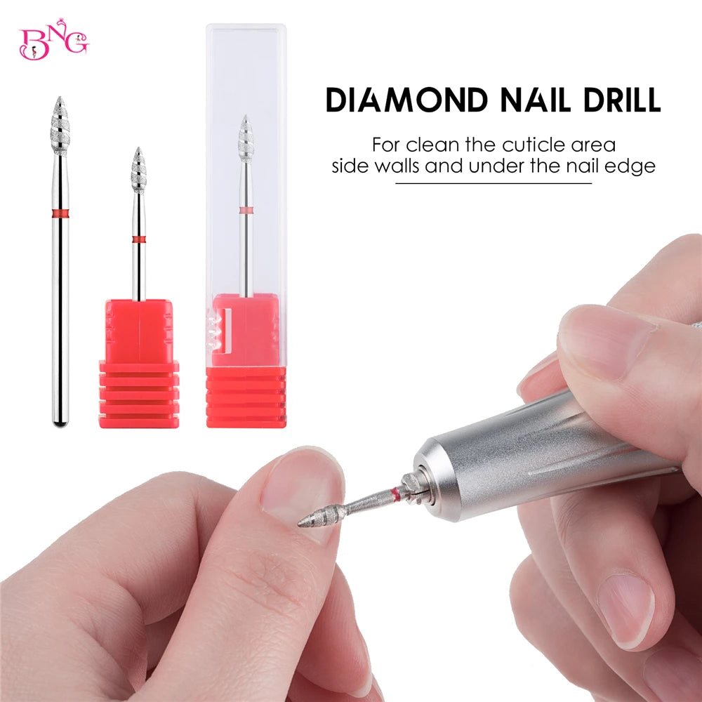 2pcs/lot Nail Drill Bits Flame Diamond Bit for Nail Drill 3/32'' Manicure Milling Cutter Cuticle Rotary Burr Drill Accessories [TPT]