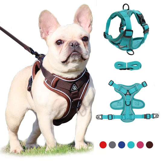 No Pull Dog Harness and Leash Set Adjustable Pet Harness Vest For Small Dogs Cats Reflective Mesh Dog Chest Strap French Bulldog [PET]