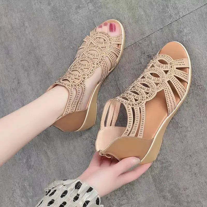 Soft Leather Roman Sandals Women 2023 Summer New Soft Sole Outwear Women's Wedge Shoes Fashion Casual Designer Shoe Ladies [SHO]