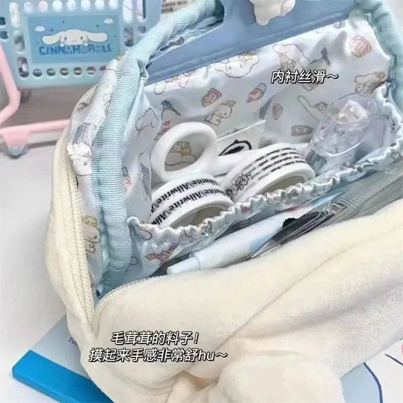 Hello Kitty Plush Bag Anime Sanrio Cinnamoroll Cosmetic Storage Bags Cartoon Kawaii Pachacco Pencil Case Girl Birthday Gifts [CSM]