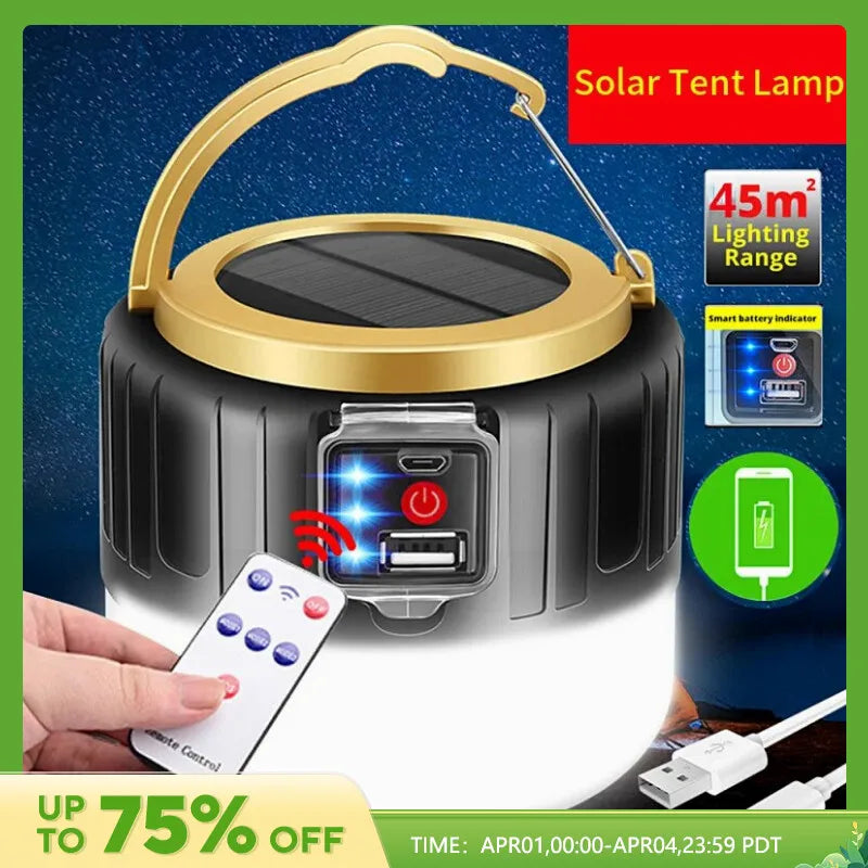 Outdoor Solar LED Camping Lights USB Rechargeable Tent Portable Lanterns Emergency Lights For Fishing Barbecue Camping Lighting [SLG]