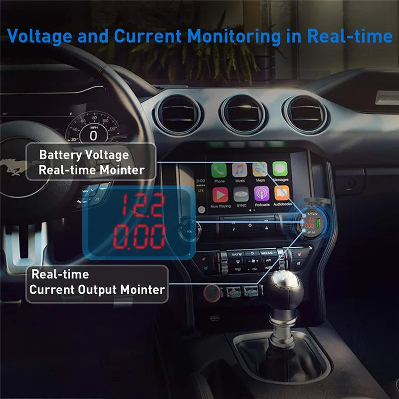 QC 3.0 USB Charger Socket Power Outlet Digital Voltmeter  Ammeter monitoring for Car Boat Marine Rv Motorcycle [MRN]