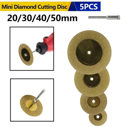 5 PCS Mini Diamond Cutting Disc & 3mm Shank Mandrel Set For Dremel Rotary Tools Accessories TiN Coated Circular Saw Blade [PTO]