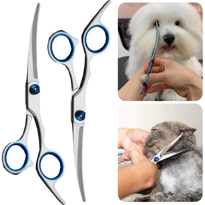 Stainless Steel Pet Scissors Dogs Shears Dog Grooming Scissors Safety Round Head Pet Hair Cutting Scissors Curved Scissors [PET]