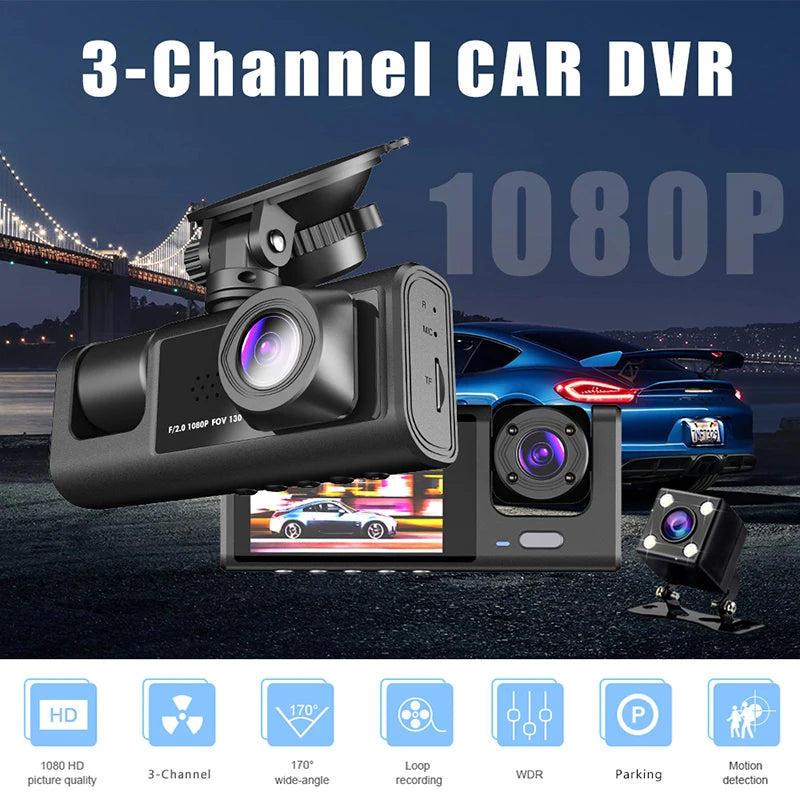 3 Channel Dash Cam for Car Camera 1080P Video Recorder Dashcam Black Box Dual Lens Inside Car DVR Rear View Camera car accessory [CAR]