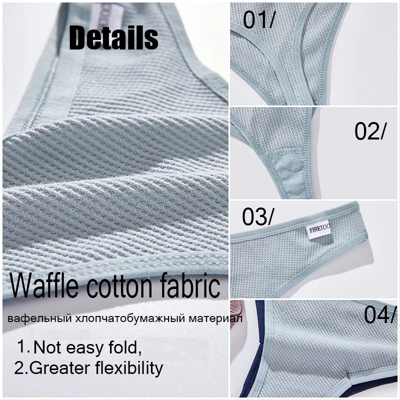 6PCS/Set Women Sexy Waffle Cotton Panties V-Waist High Elasticity G-String Thong Breathable Underwear Female Intimates Lingerie [UND]