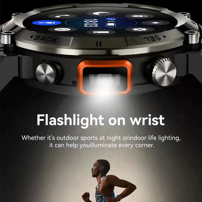 New Outdoor Sports Smart Watch Flashlight 1.45 AMOLED Screen Bluetooth Call For Men Fitness Tracker SmartWatch Android IPhone IOS [SWH]