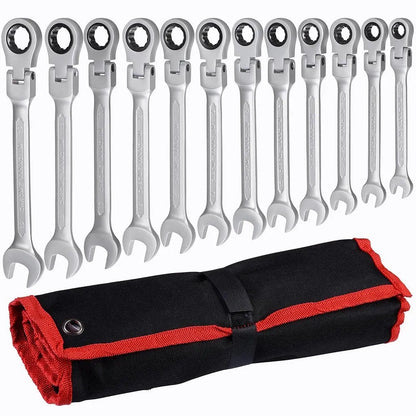 Flex Head Ratcheting Wrench Set, Combination Ended Spanner kits, Chrome Vanadium Steel Hand Tools Socket Key Ratchet Wrench set [HTO]