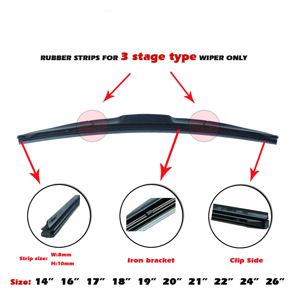 Car Wiper Blade Elastic band Windscreen Vehicle Insert Rubber Strip Refill 8mm 14"16"17"18"19"20"21"22"24"26"28" Accessorie 1pcs [CAR]