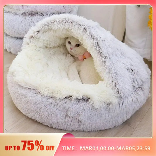 Soft Plush Pet Bed with Cover Round Cat Bed Pet Mattress Warm Cat Dog 2 in 1 Sleeping Nest Cave for Small Dogs [PET]