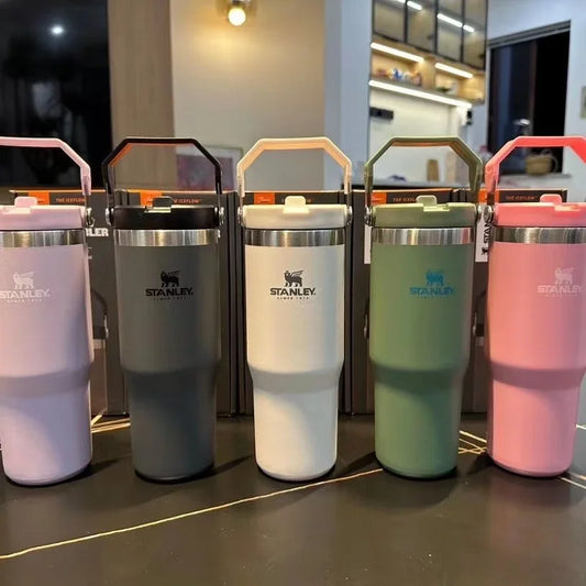 Fashion New Stanley 30oz/887ml STRAW CUP Tumbler Leopard with Straw Lids Stainless Steel Coffee Termos Cup Car Mugs Vacuum Cup [MUG]