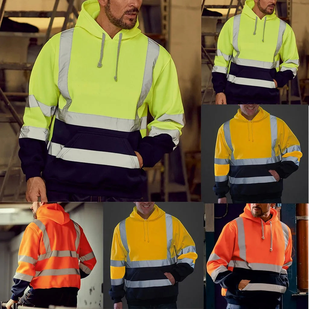 Hoodies Male Reflective Sportswear Men'S Jacket Road Work High Visibility Pullover Long Sleeve Tops Coat Clothes Streetwear [MEN]