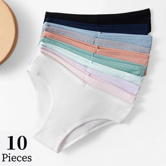 BZEL 10PCS/Set Women's Panties Sexy Breathable Underwear Comfortable Lingerie Cotton Striped Briefs Fashion Cozy Underpants Sale [UND]